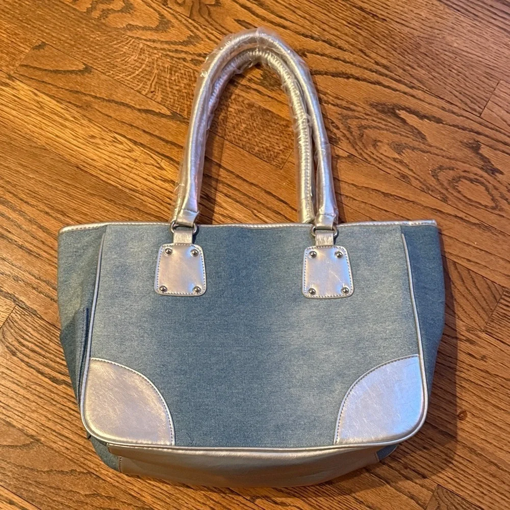 Neiman Marcus Vintage Denim Blue and Silver Shoulder Bag Tote Casual Travel